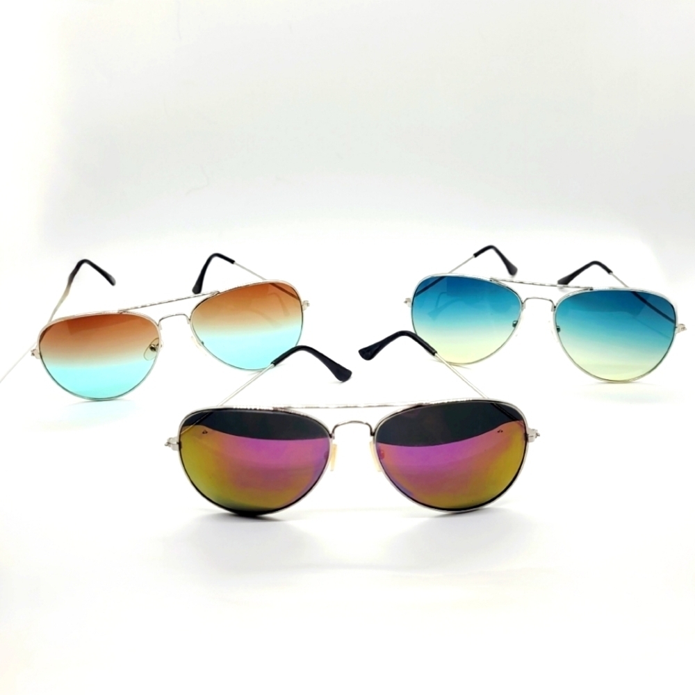 3 Pair Aviator Mirrored & Gradient Colored Sunglasses
